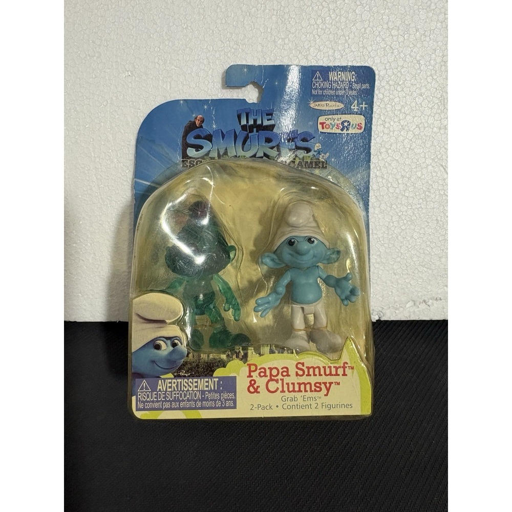 The Smurfs Clumsy / Papa Smurf 2pc Figure Grab Ems Figurines 2011 JAKKS Pacific